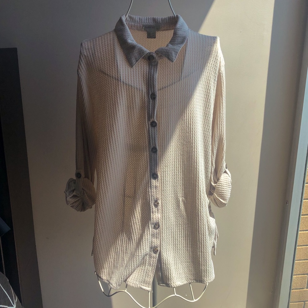 Boho Light Waffle-Knit Button Down